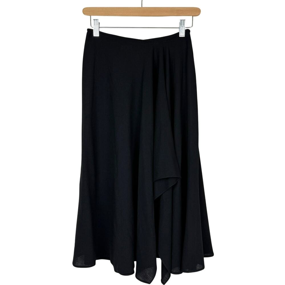 Vintage DKNY Black Wool Asymmetrical Draped Midi Skirt Size 4 90s Minimalist